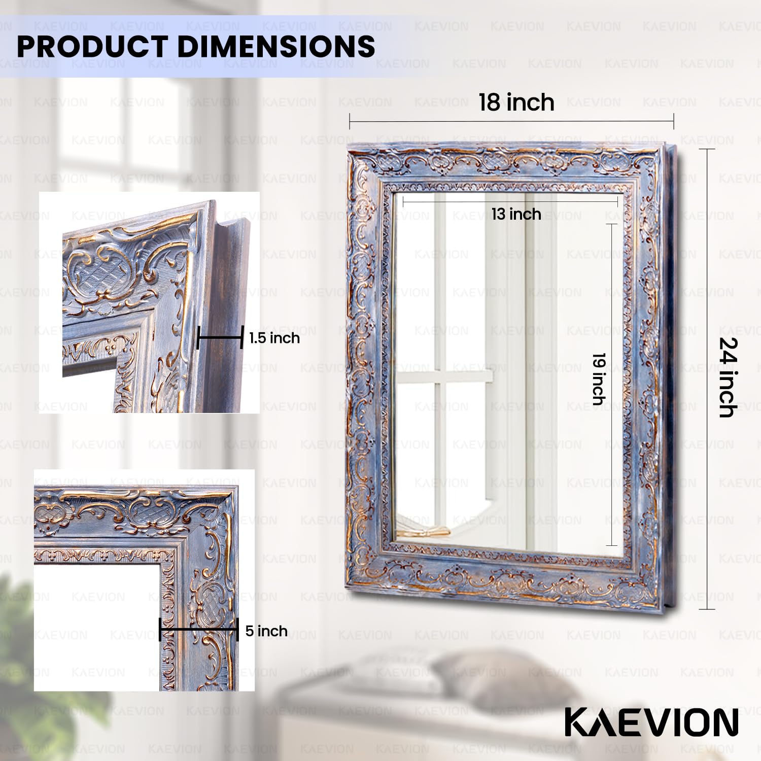 KAEVION 2 Feet PVC Wooden Framed Rectangle Wall Hanging Mirror | Antique Wall Decorative Mirror for Farmhouse, Living Room, Vanity Bedroom