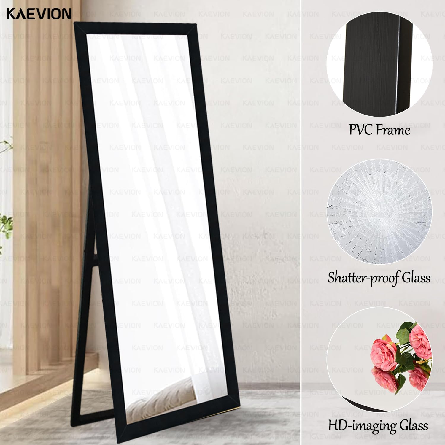 KAEVION Rectangle PVC Full Length Mirror 5.25 Feet Floor Standing Mirror with Hd 5 Mm Glass| Full Body Tall Big Floor Stand Up Or Wall Mounted Mirror Rectangular