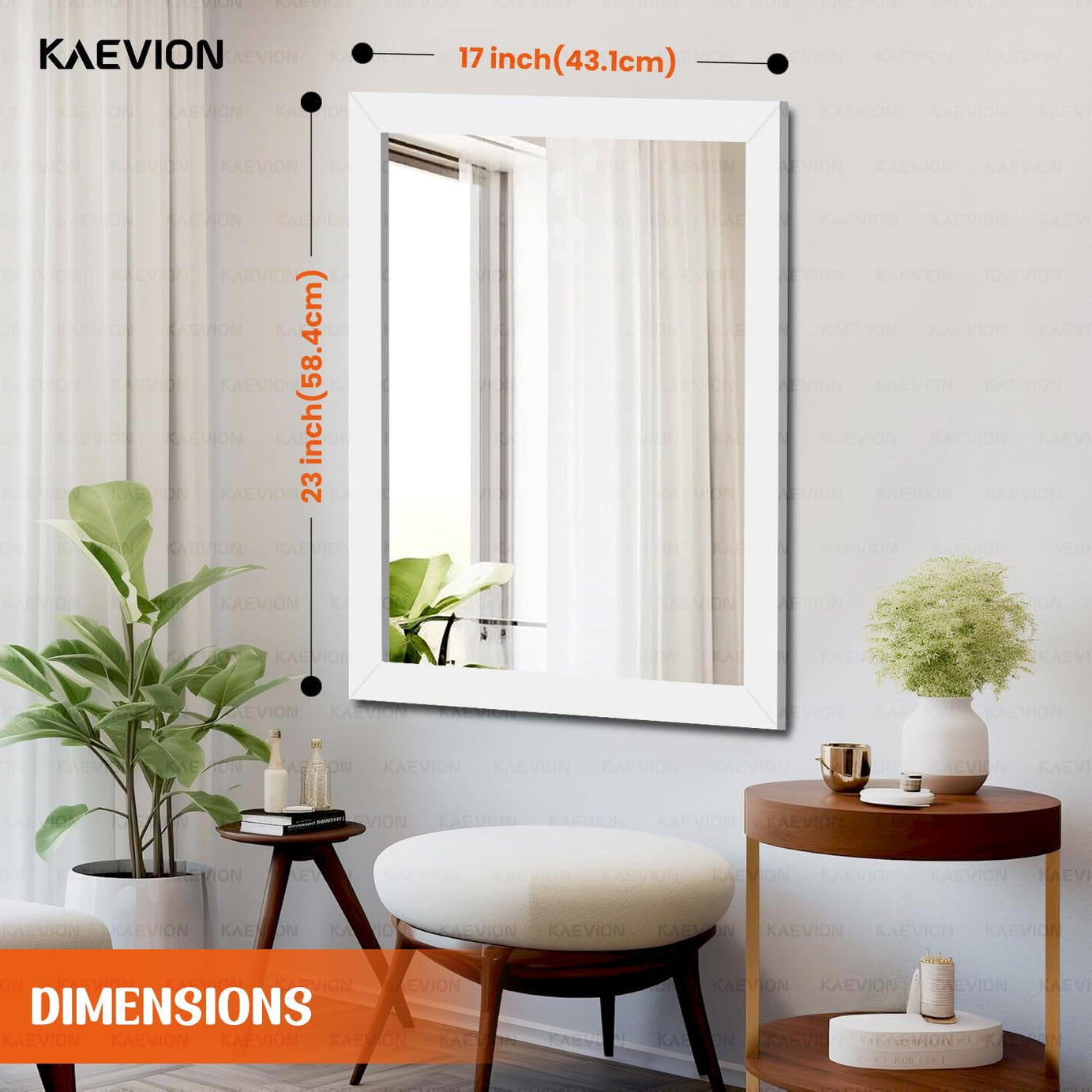 KAEVION Wall Hanging 2ft White Water Proof PVC Framed Mirror |Wall Mirror for Bedroom or Bathroom |Home Decor Wall Mounted Mirror for Bedroom Living-Room Vanity Farmhouse| wash Room Mirror for Wall