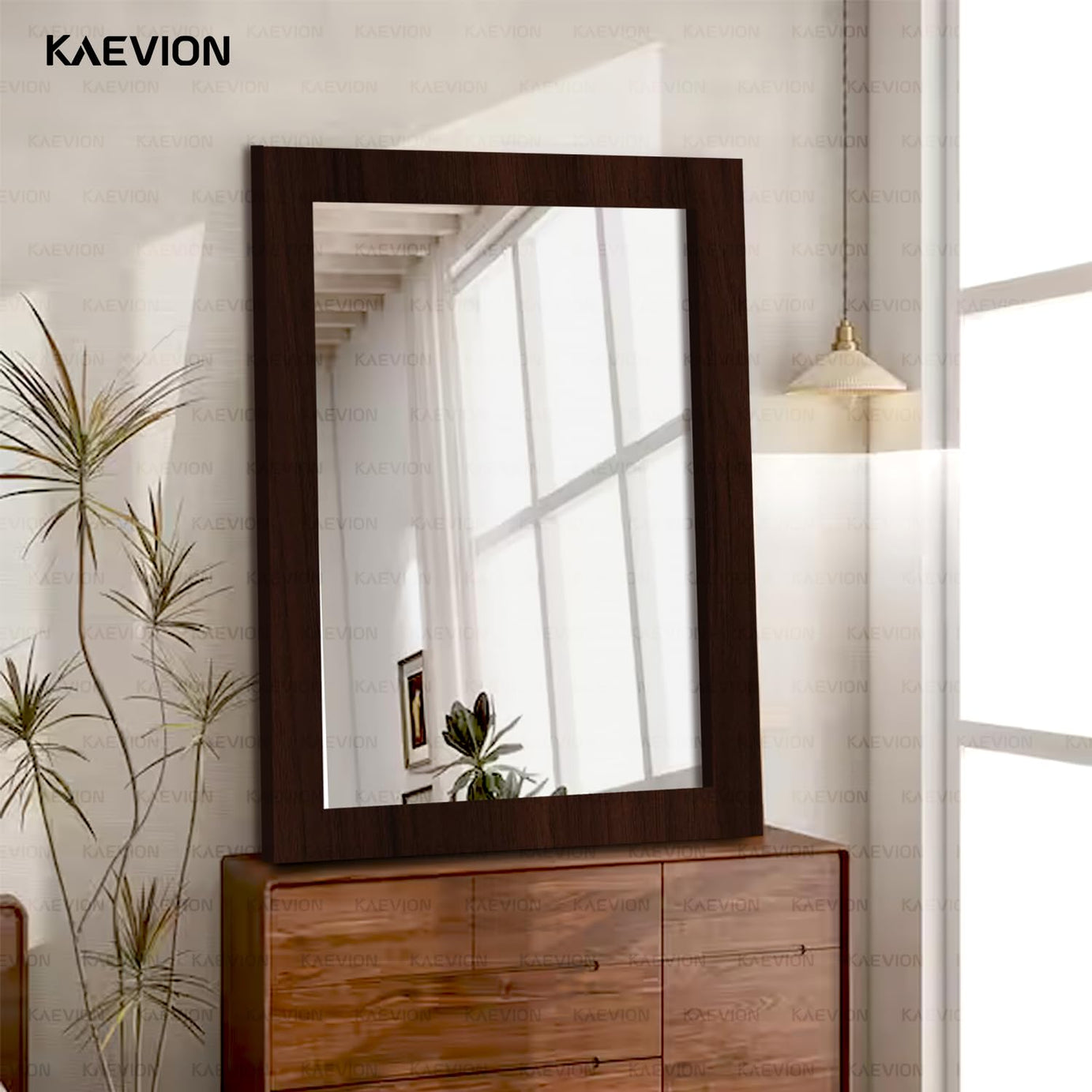 KAEVION Wall Hanging 1.75ft Brown Water Proof PVC Framed Mirror |Wall Mirror for Bedroom or Bathroom |Home Decor Wall Mount Mirror for Bedroom Living-Room Vanity Farmhouse| washroom Mirror for Wall