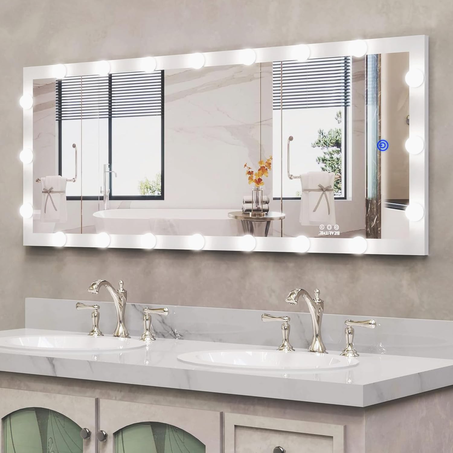 KAEVION Rectangular Full Length Mirror 4.4 Feet with Lights, Full Body Vanity Mirror, LED Lighted Full-Length Mirror, Large Floor Mirror with Lights, Wall-Mounted and Standing for Bedroom