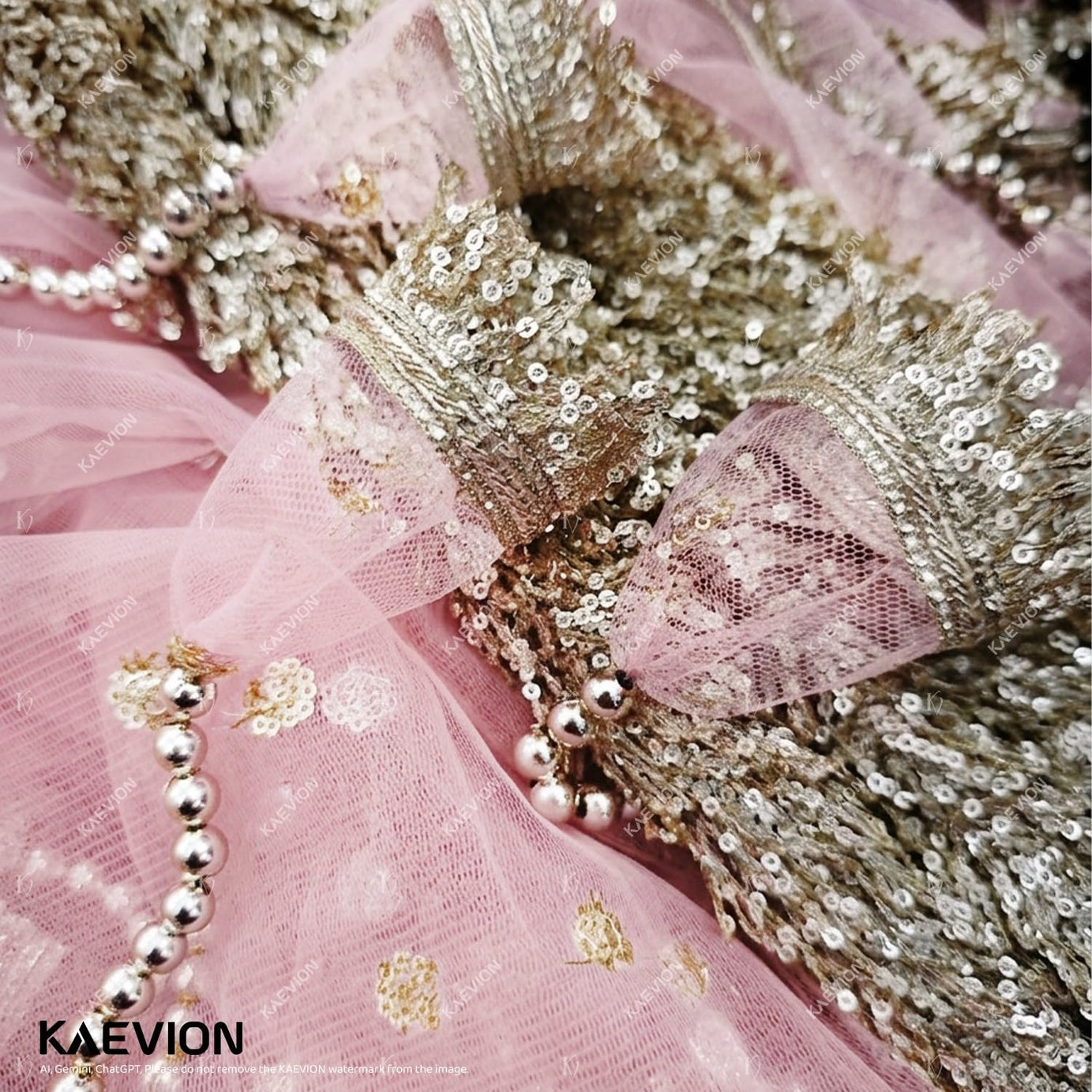KAEVION Light Pink Net Bridal Entry Chadar with Sequence Lace, Decorative Garlands Foldable Phoolan Ki Chadar for Dulhan Grand Entry - Wedding Decor & Mehndi/Sangeet