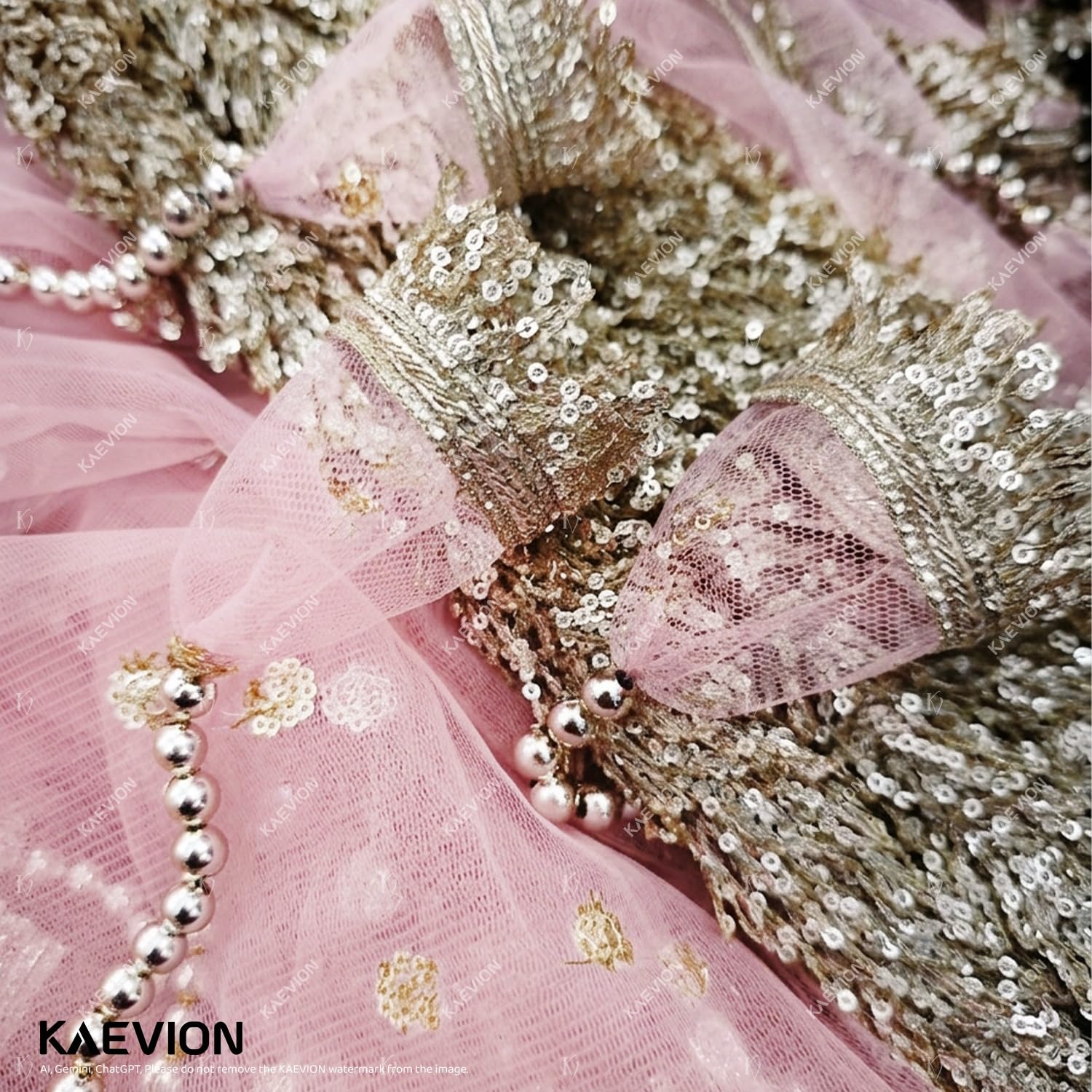 KAEVION Light Pink Net Bridal Entry Chadar with Sequence Lace, Decorative Garlands Foldable Phoolan Ki Chadar for Dulhan Grand Entry - Wedding Decor & Mehndi/Sangeet