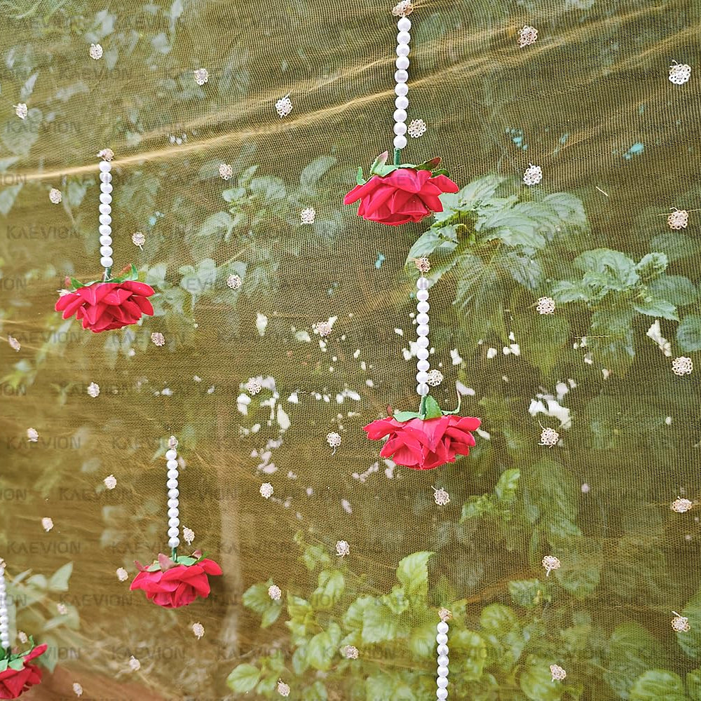 KAEVION Dulhan ki Entry Chaddar | Bridal Entry Odhani Ceremony | Bridal Entry Canopy with Red Rose Flowers & Pearl Latkan | Traditional Phoolon Ki Chadar