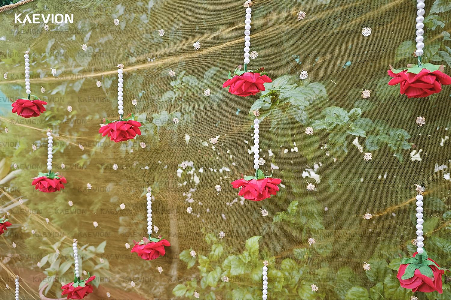 KAEVION Dulhan ki Entry Chaddar | Bridal Entry Odhani Ceremony | Bridal Entry Canopy with Red Rose Flowers & Pearl Latkan | Traditional Phoolon Ki Chadar