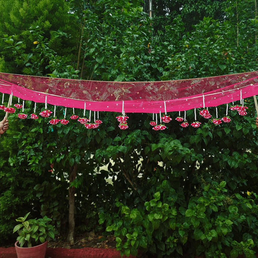 Kaevion Floral Net Bridal Chadar | Artificial Flower Odhani for Brides Mehendi, Haldi, Roka and Sangeet Function