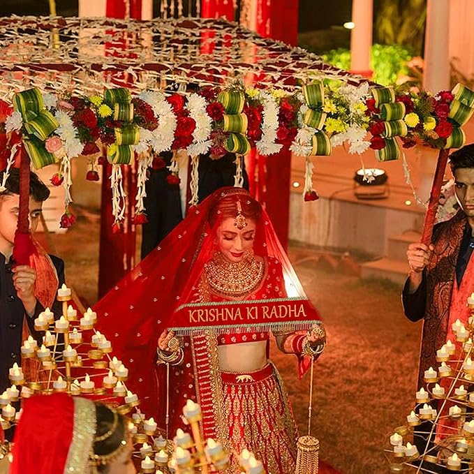 KAEVION 2.5 Meters Customized Women Entry Net Dupatta for Bridal and Wedding Functions | Dulha Dulhan Name Chunari  | Traditional Outfits (Dupatta only)