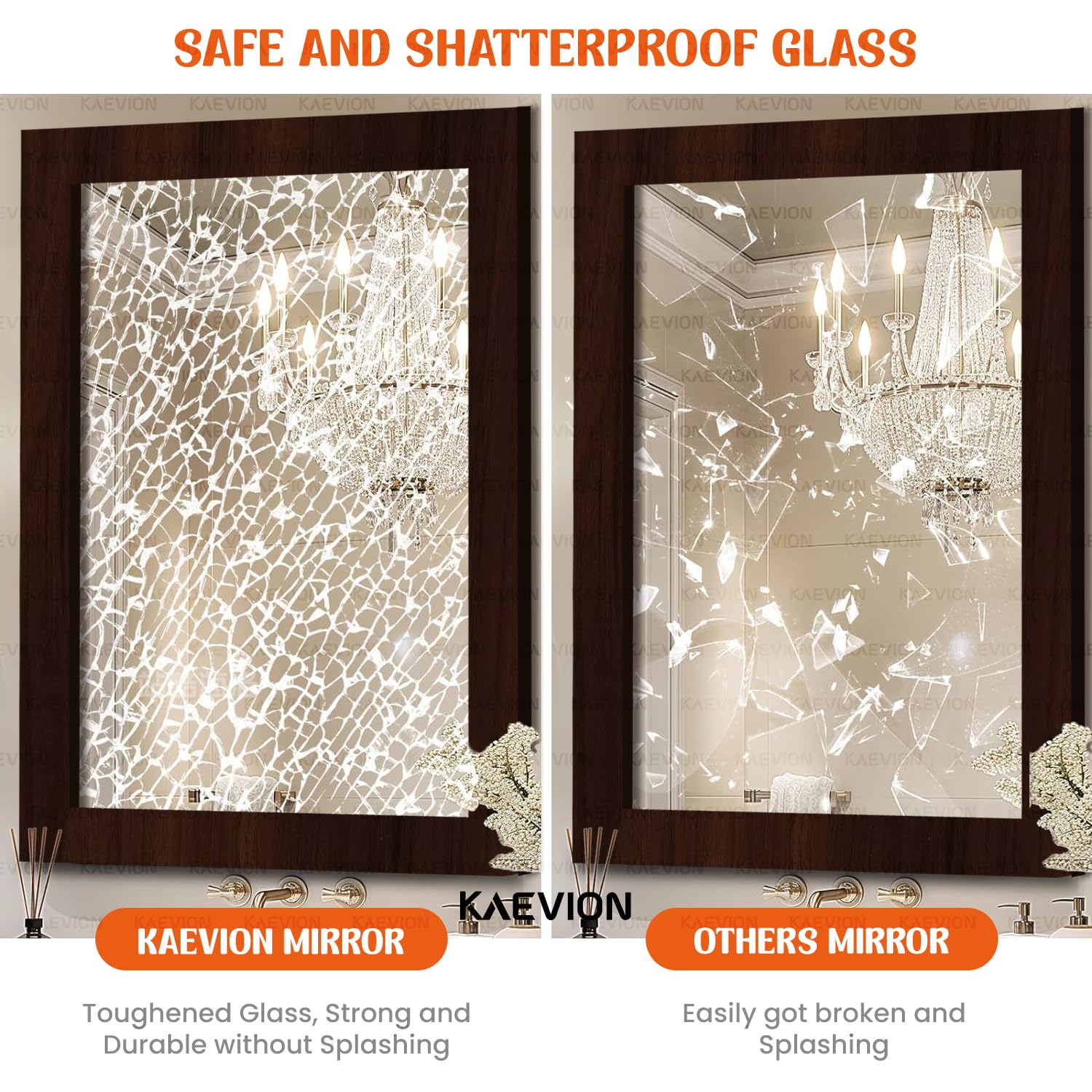 KAEVION Wall Hanging 1.75ft Brown Water Proof PVC Framed Mirror |Wall Mirror for Bedroom or Bathroom |Home Decor Wall Mount Mirror for Bedroom Living-Room Vanity Farmhouse| washroom Mirror for Wall