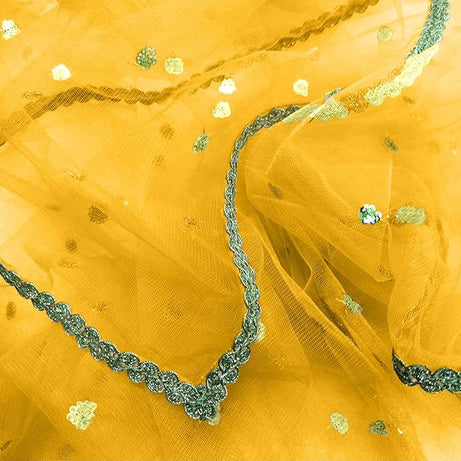 KAEVION 2.5 Meters Net Customized Bride and Groom Name Net Dupatta with latkan frill | Dulhan Entry Chunari | Women's Self Design Net Dupatta for Special Occasions -Wedding Dupatta