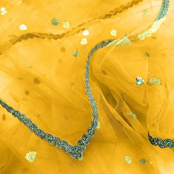 KAEVION 2.5 Meters Net Customized Bride and Groom Name Net Dupatta with latkan frill | Dulhan Entry Chunari | Women's Self Design Net Dupatta for Special Occasions -Wedding Dupatta