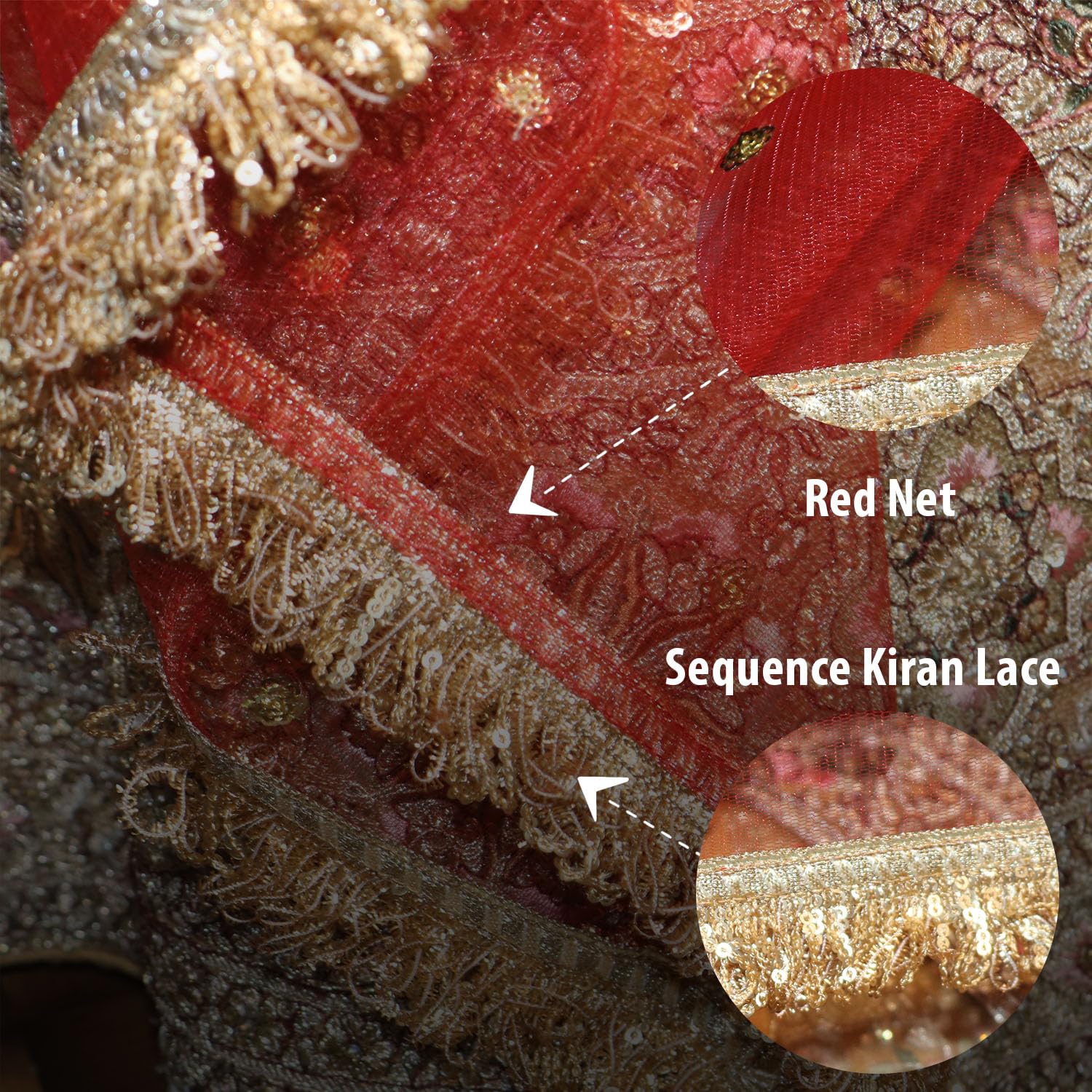 KAEVION  2.5 Meter Women Net Sequins Booti Bridal Dupatta With Sequins Kiran Frill | Trail Dulhan Entry Wedding Dupatta | Heavy Net Women Dupatta For Traditional Dresses, Saree, Lehenga | Contrast Chunni