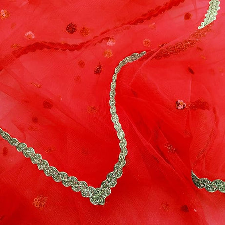 KAEVION Net Bridal Customized Name Entry Bridal Dupatta For Bride | Dulhan Wedding Dupatta with Heavy Lace | Women's Embroidered Net Chunni -Free Size