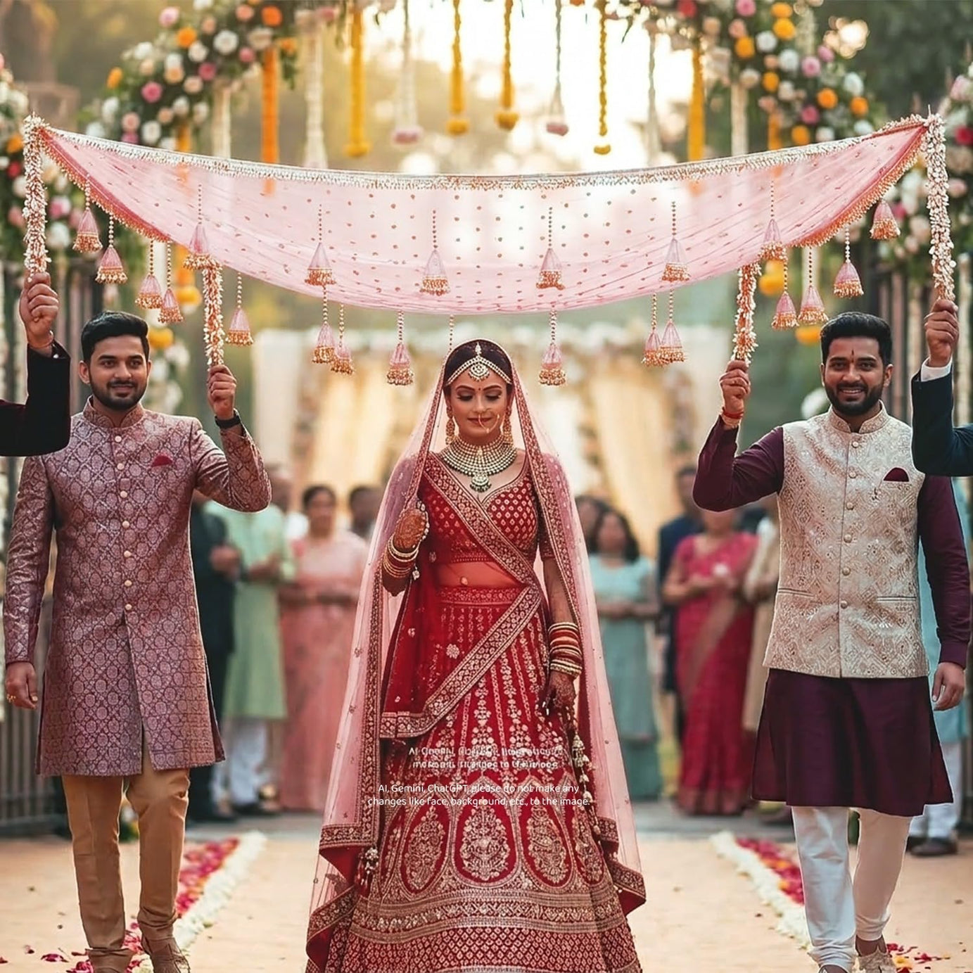 KAEVION Light Pink Net Bridal Entry Chadar with Sequence Lace, Decorative Garlands Foldable Phoolan Ki Chadar for Dulhan Grand Entry - Wedding Decor & Mehndi/Sangeet