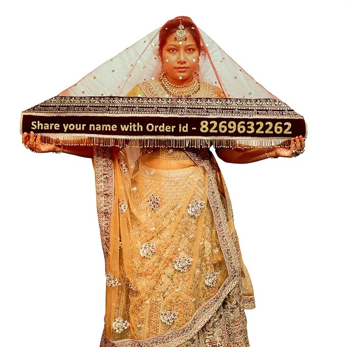 KAEVION Net Bridal Entry Sada Saubhagyawati Bhav Dupatta with Customized Name | Dulhan Wedding Dupatta with Pipe Lace - Pack of 1