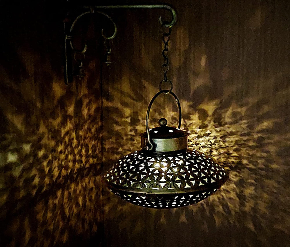 KAEVION Home Decor Round Shaped Brass Metal Wall Decor Handi Dhoop Incense Holder for Diwali Corporate Gift with Free (6 Tea Light Candle + 2 String Light)- Pack of 2