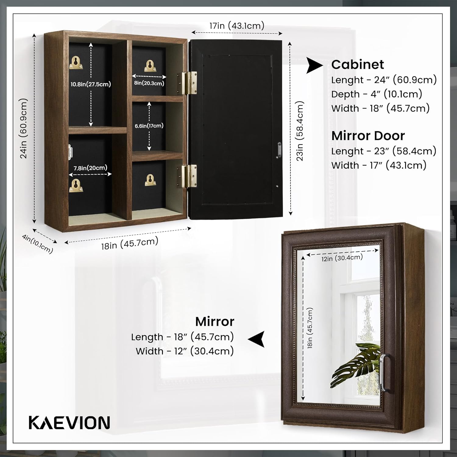 KAEVION Unique Wall Mount Door Mirror Dresser With 5 Section| Division Organizer For Home Decor| Kitchen| Bath| Living Room |Bedroom (Color- Wenge Matt) - Polyvinyl Chloride