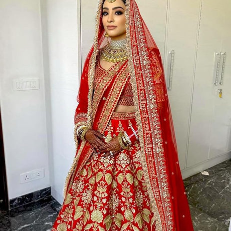 KAEVION 2.5 Meter Net Sada Saubhagyawati Bhav Bridal Wedding Dupatta With Sequins lace | Bridal Women's Net Dupatta | Traditional Dulhan Entry Chunni | Designer Contrast Dupatta for Lehenga Saree