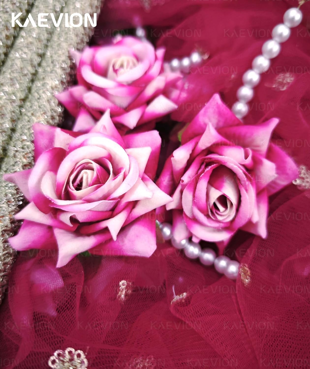 Kaevion Floral Net Bridal Chadar | Artificial Flower Odhani for Brides Mehendi, Haldi, Roka and Sangeet Function