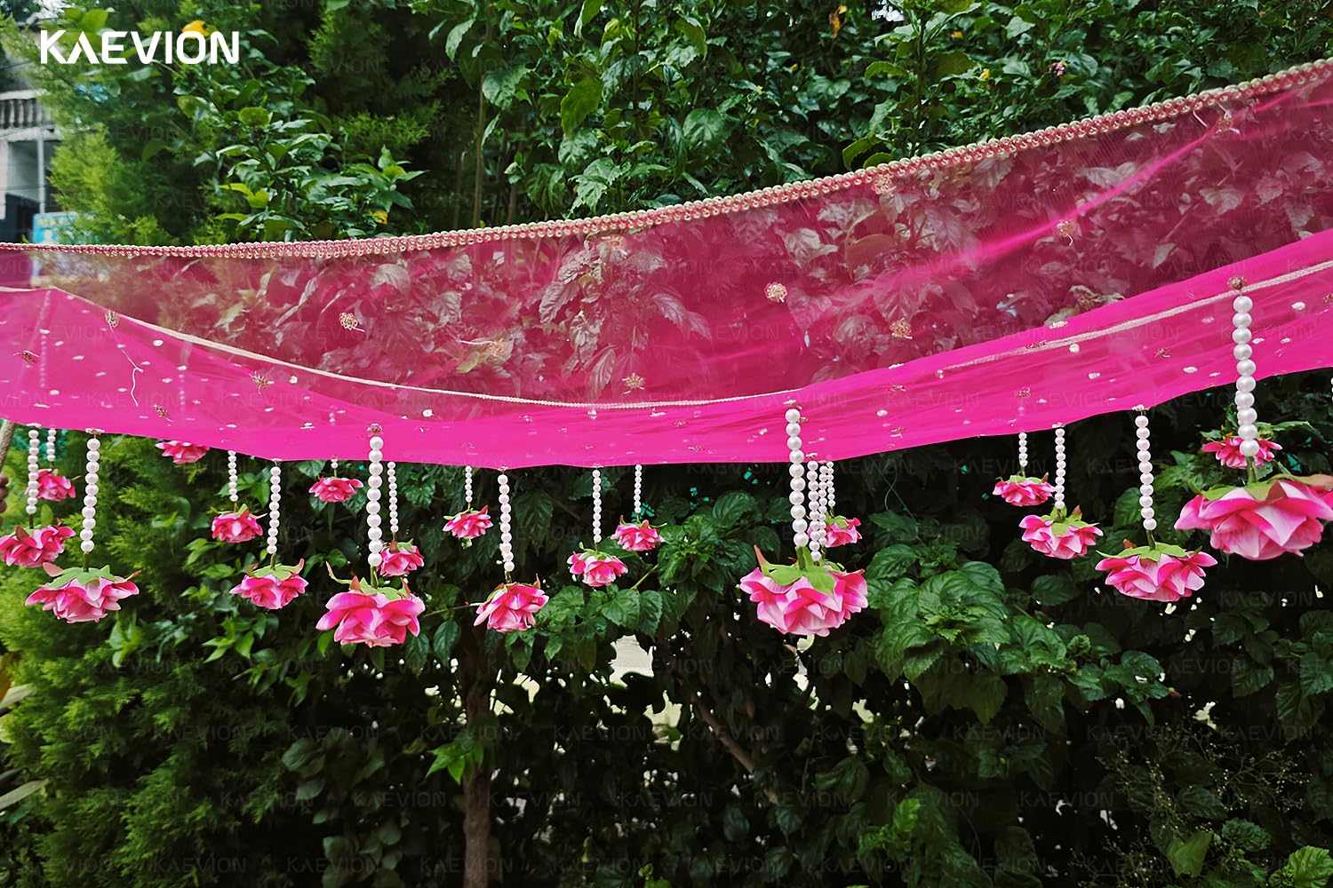 Kaevion Floral Net Bridal Chadar | Artificial Flower Odhani for Brides Mehendi, Haldi, Roka and Sangeet Function