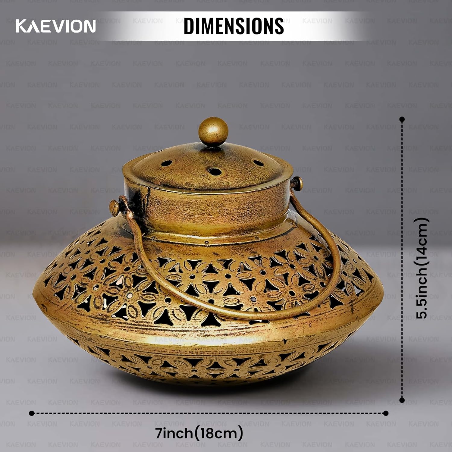 KAEVION Metal Brass Dhoop Dani Degchi Style Tea Light Candle Holder | Medium Size 7” in Wall Hanging Table Top Dhoop Stand Home Decor | Incense Dhup Burner for Pooja Room or Diwali Decoration
