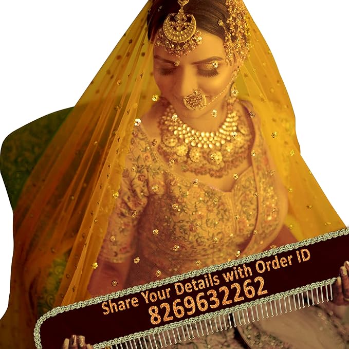 KAEVION 2.5 Meters Net Customized Bride and Groom Name Net Dupatta with latkan frill | Dulhan Entry Chunari | Women's Self Design Net Dupatta for Special Occasions -Wedding Dupatta