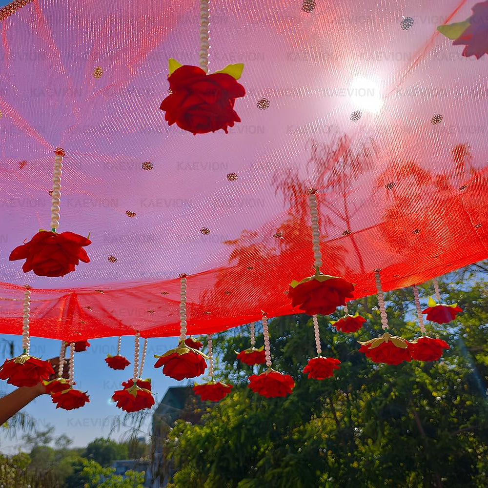 Kaevion Rose Flower Canopy | Bride Entry Chunni | Entrance Decoration Accessory for Marriage Ceremony