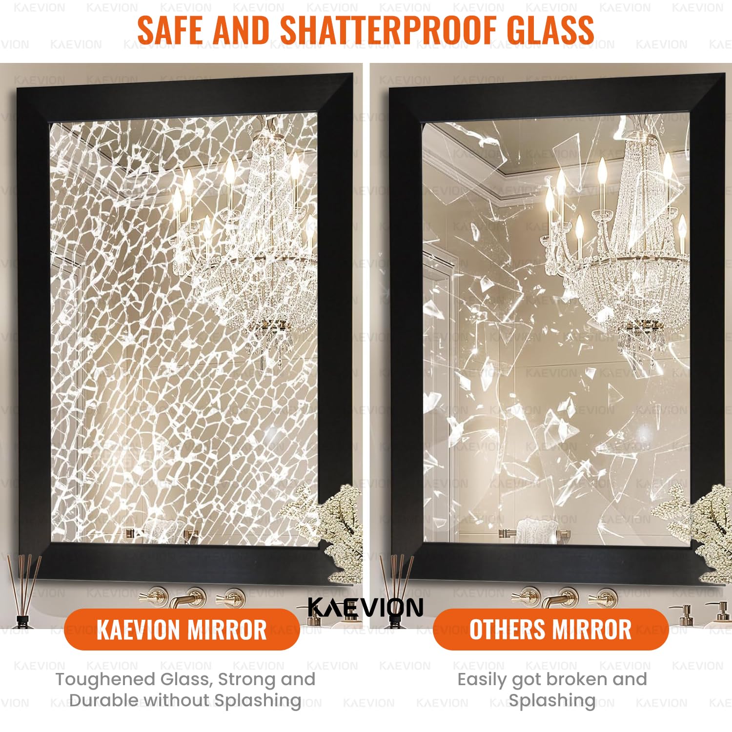 KAEVION Rectangle 3 Feet Wall Hanging Framed HD Mirror | Horizontal & Vertical Wall Mounted Makeup Mirror for Bathroom, Bedroom, Hotels, Beauty Salon