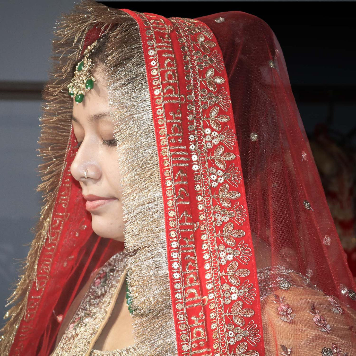 KAEVION Net Sada Saubhagyawati Bhav Bridal Wedding Dupatta With Kiran lace | Bridal Women's Net Dupatta | Traditional Dulhan Entry Chunni