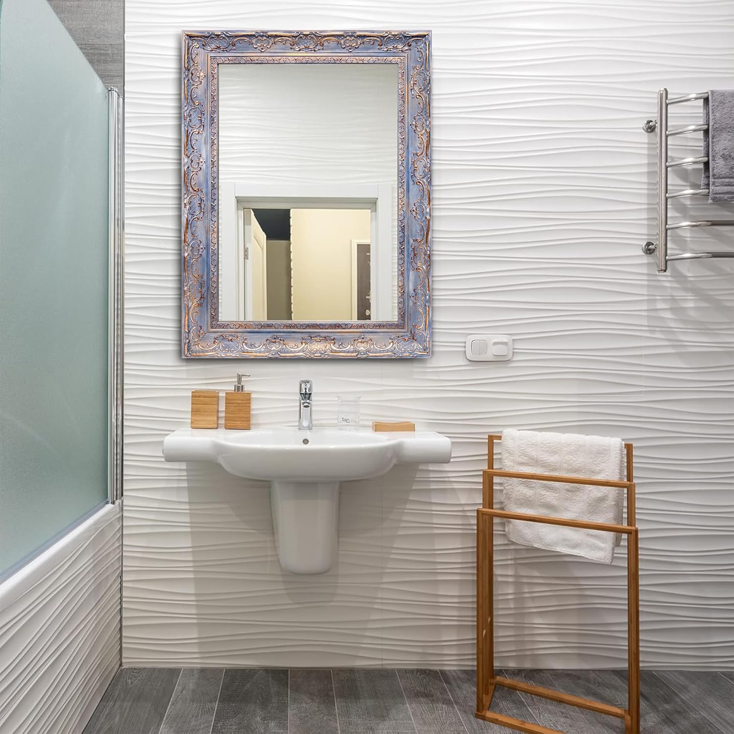 KAEVION 2 Feet PVC Wooden Framed Rectangle Wall Hanging Mirror | Antique Wall Decorative Mirror for Farmhouse, Living Room, Vanity Bedroom