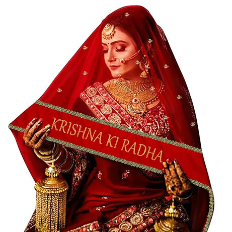 KAEVION Women Trending Customized Name Veil Bridal Red Net Dupatta| Chunni For Bride's Entry |Wedding| Engagement (Only Dupatta), Free Size