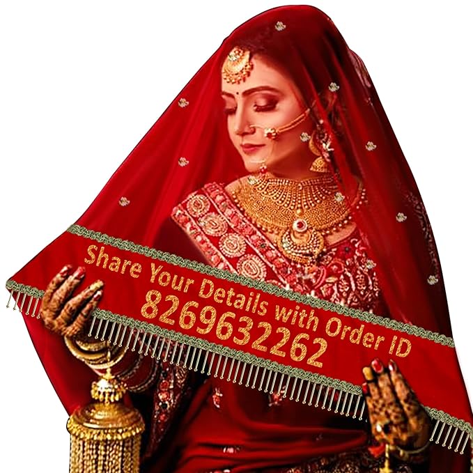 KAEVION Net Bridal Customized Name Entry Bridal Dupatta For Bride | Dulhan Wedding Dupatta with Heavy Lace | Women's Embroidered Net Chunni -Free Size
