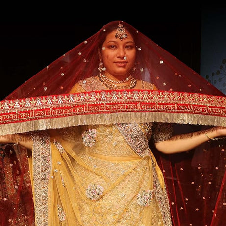 KAEVION 2.5M Net Sada Saubhagyawati Bhav Bridal Wedding Dupatta With Kiran lace | Bridal Women's Net Dupatta | Traditional Dulhan Entry Chunni | Designer Contrast Dupatta for Lehenga Saree