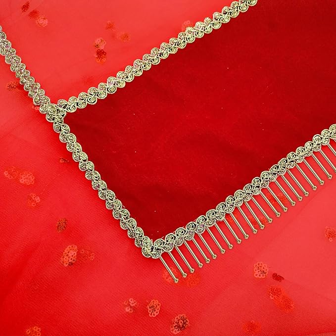 KAEVION Net Bridal Customized Name Entry Bridal Dupatta For Bride | Dulhan Wedding Dupatta with Heavy Lace | Women's Embroidered Net Chunni -Free Size