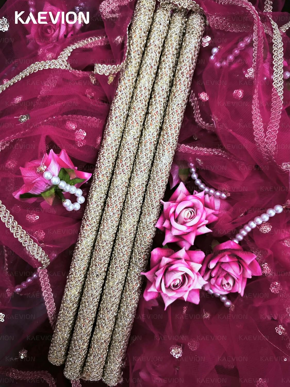 Kaevion Floral Net Bridal Chadar | Artificial Flower Odhani for Brides Mehendi, Haldi, Roka and Sangeet Function