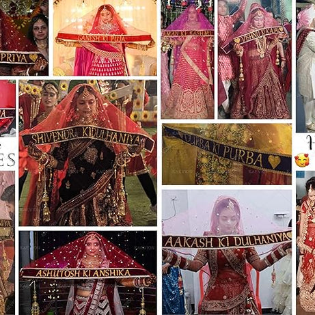 KAEVION Peach Bridal Net Dupatta for Marriage Function with Name Customized for Brides Entry, Wedding
