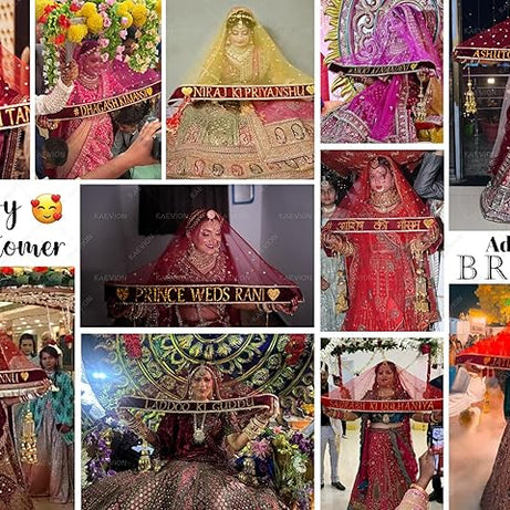 KAEVION Stylish Customized Name Dupatta | Message | Hash Tag | Slogans Net Dupatta/Chunni for Bride entry wedding| Best Blessing Gift for Dulhan
