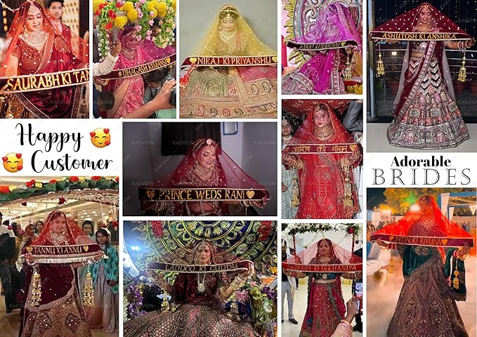KAEVION Stylish Customized Name Dupatta | Message | Hash Tag | Slogans Net Dupatta/Chunni for Bride entry wedding| Best Blessing Gift for Dulhan