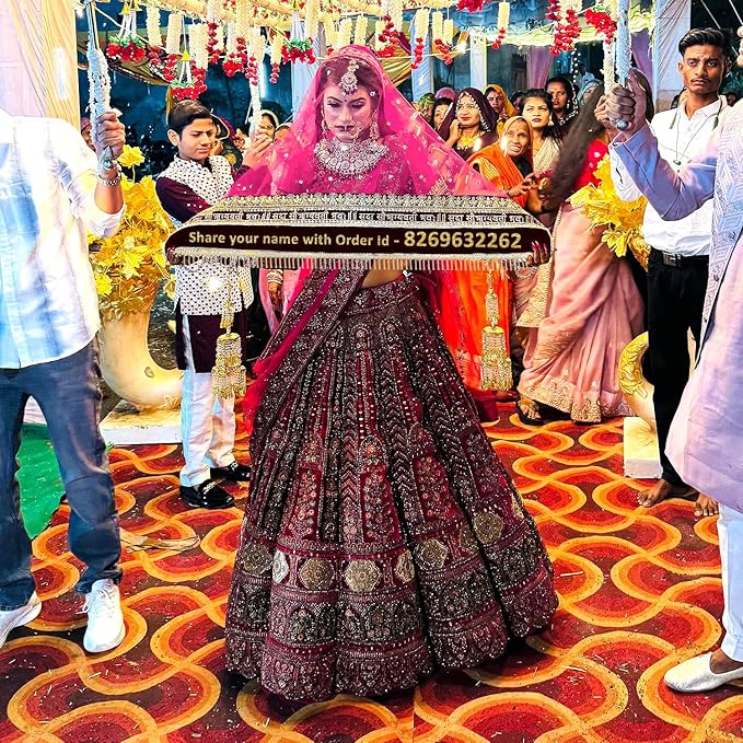 KAEVION Bridal Name Dupatta | Bride’s Duppatta for Marriage Reception | Chunnis & Dupattas with Customized Name | Net Dulhan Dupatta for Wedding Day