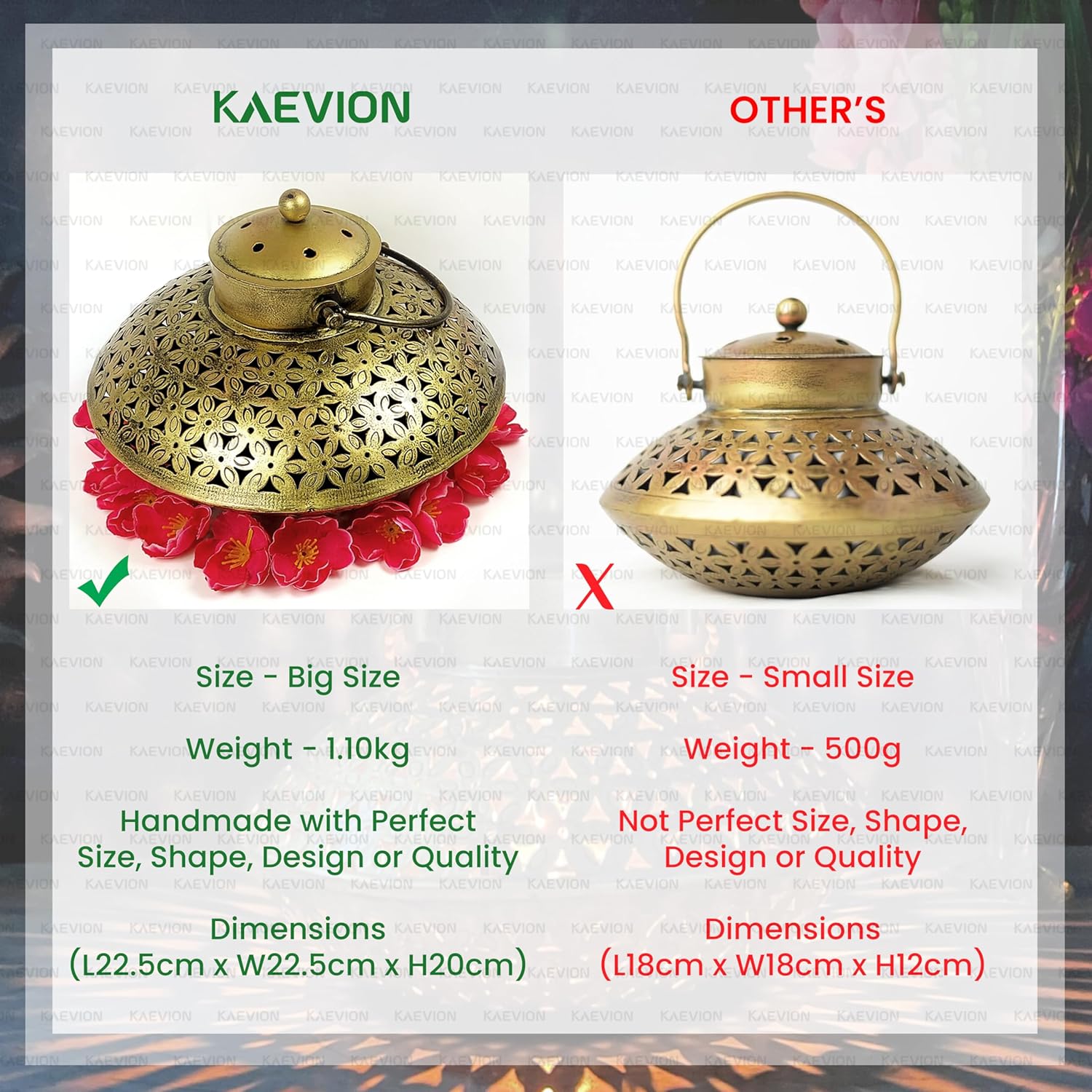 KAEVION Antique Handicraft Brass Traditional Home Decor Tabletop Cone Incense Burner|Brass Decoration Items for Home,Wall,Gifting,Dewali Decoration Yoga,Meditation,Spiritual Devotion (Only Degchi)