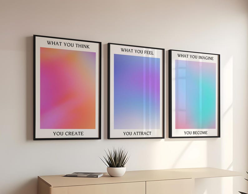 KAEVION Manifestation Positive Affirmations Wall Art Frames, Motivational Wall Hangings, Modern Wall Decorative Accessories, Positive Posters for Wall Decorations, Home, Office, Study Room, Library, Music Room, Studio - Set of 3