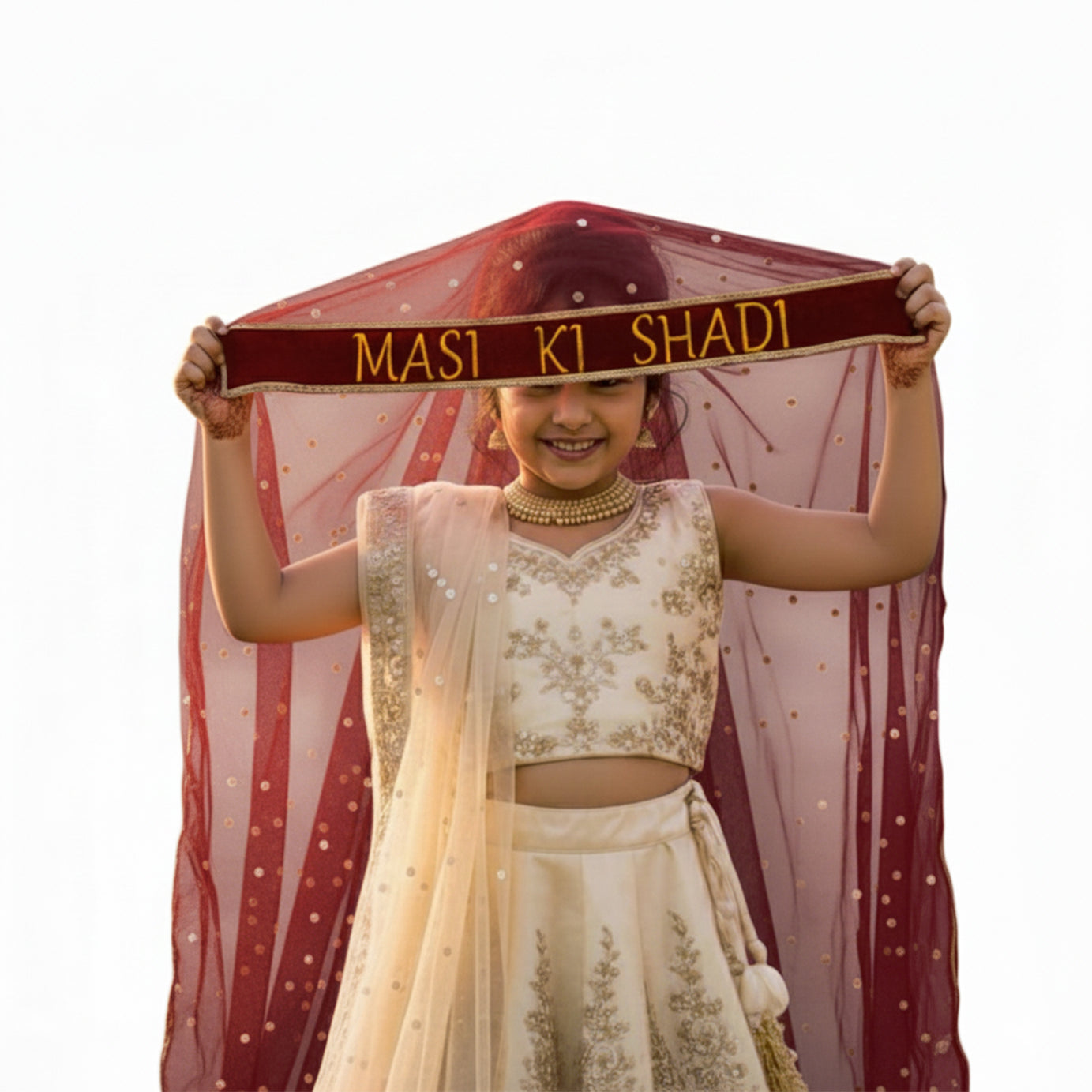 Kaevion Masi Ki Shadi Dupatta/Bua Ki Shadi Chunni/Didi Ki Shadi Odhni/ Beautiful Entry Dupatta for Kid’s