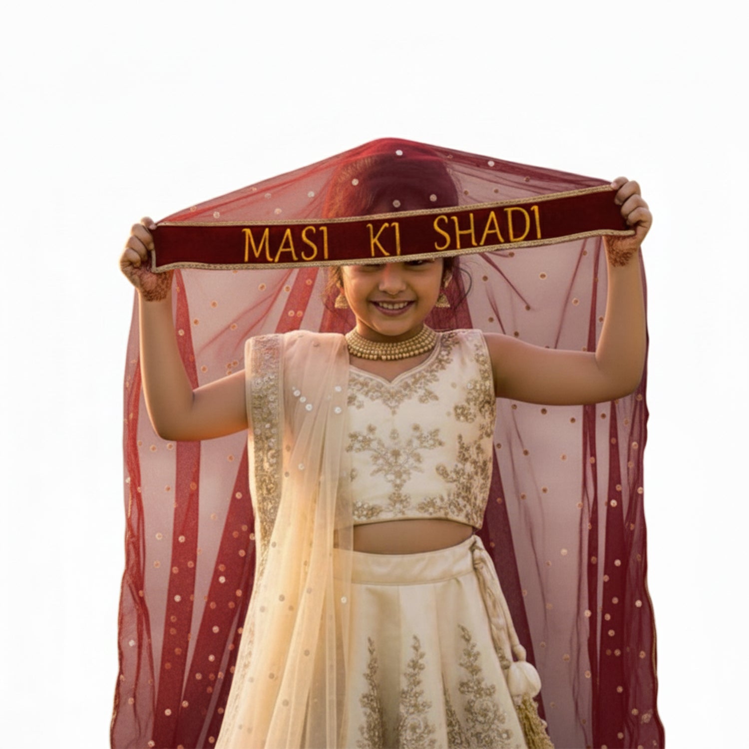 Kaevion Masi Ki Shadi Dupatta/Bua Ki Shadi Chunni/Didi Ki Shadi Odhni/ Beautiful Entry Dupatta for Kid’s