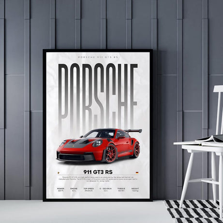 Kaevion Porsche 911 GT3 RS, GT-R R35, GT500, Matte Wall Poster Frames, Car Theme Frames, Hanging Aesthetic Poster for Home, Bedroom, Office