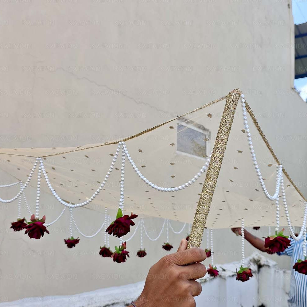 Kaevion Bridal Phulkari Chadar | Phoolon Wali Chaddar | Dulhan Entry Chunnis & Dupattas | Floral Bridal Canopy for Mata Pujan/ Mehendi/ Haldi/ Wedding