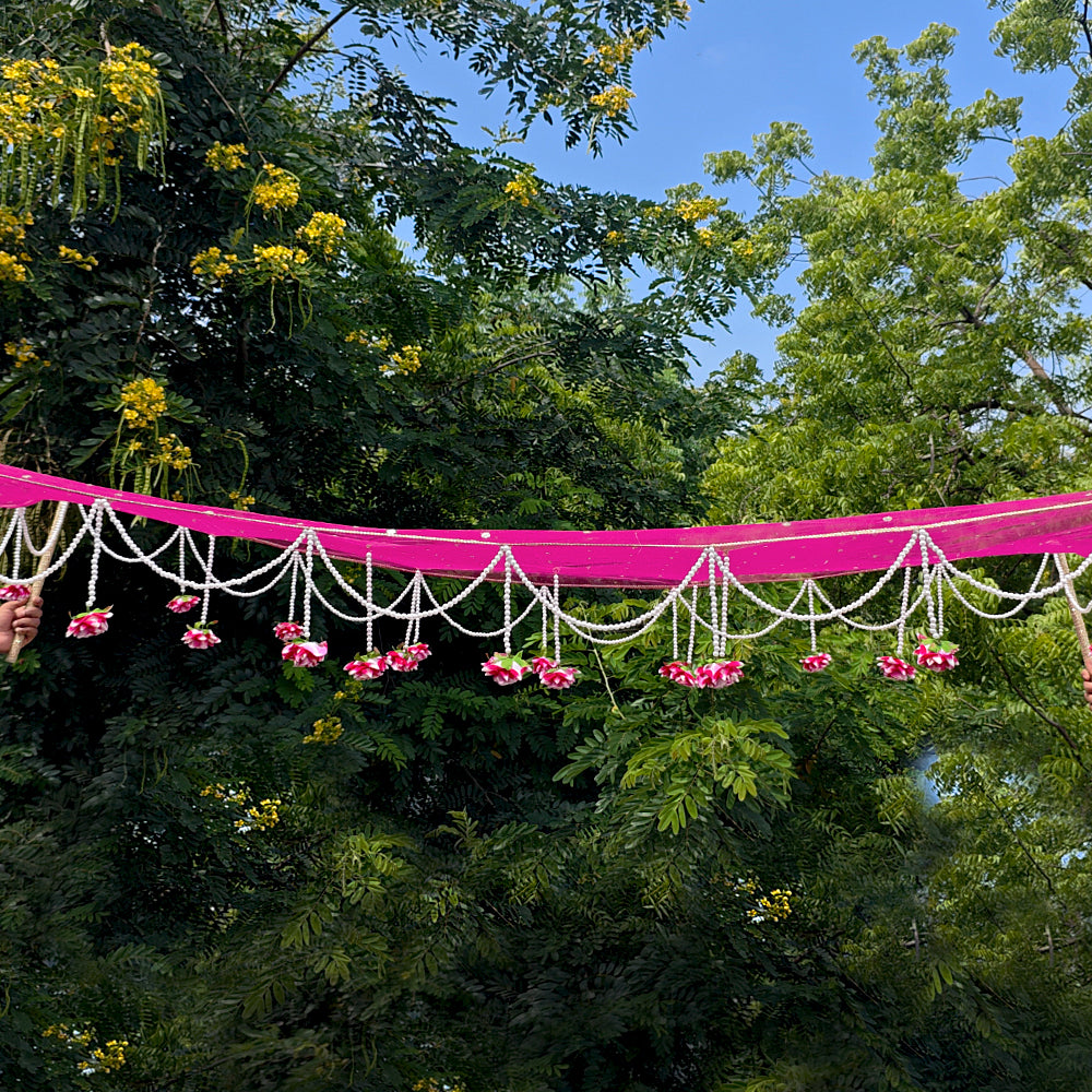 Kaevion Indian Bride Entry Canopy | Mandap Entry Chaddar | Flowers Chadar for Wedding Entry | Trending Decorations Garland Net Chadar