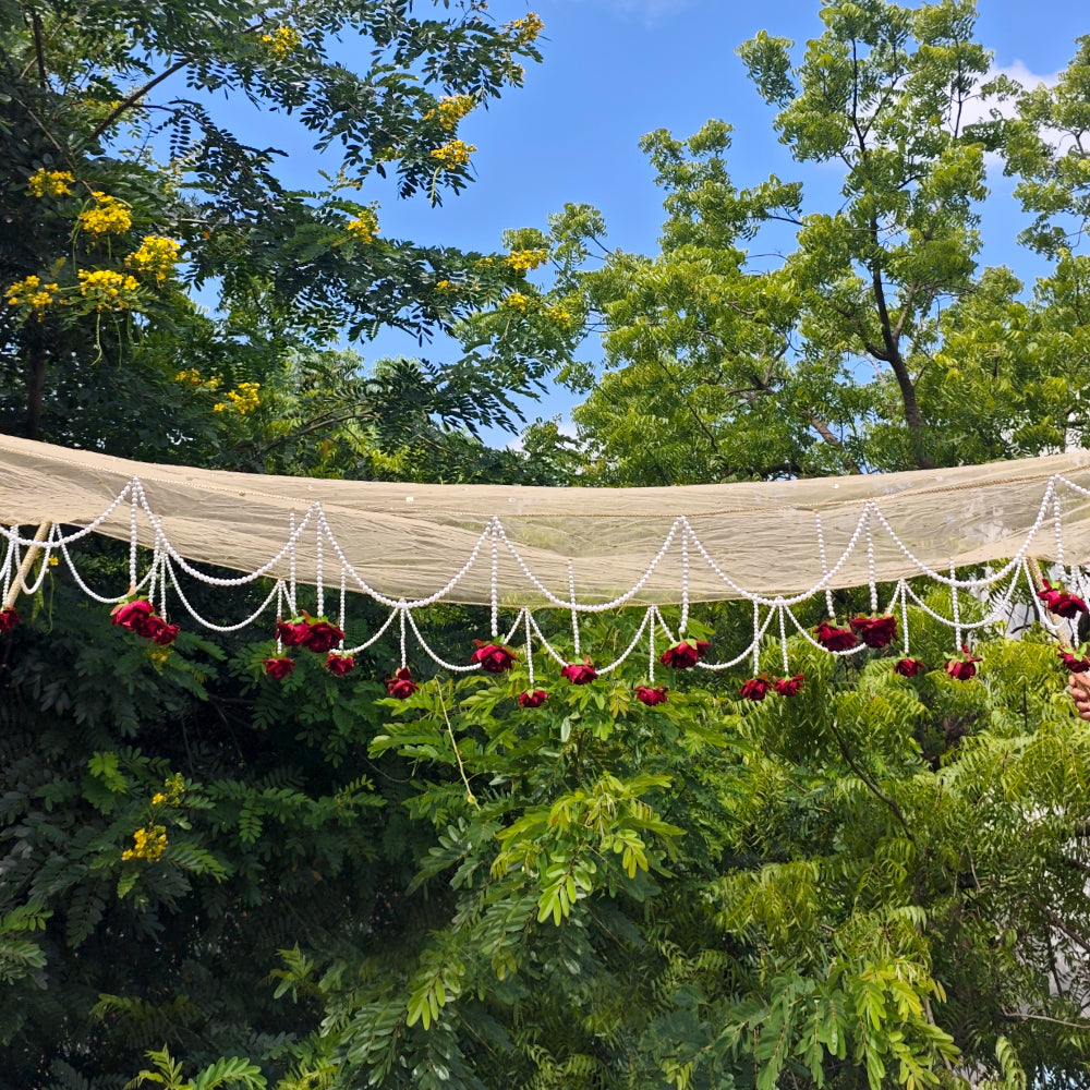 Kaevion Bridal Phulkari Chadar | Phoolon Wali Chaddar | Dulhan Entry Chunnis & Dupattas | Floral Bridal Canopy for Mata Pujan/ Mehendi/ Haldi/ Wedding