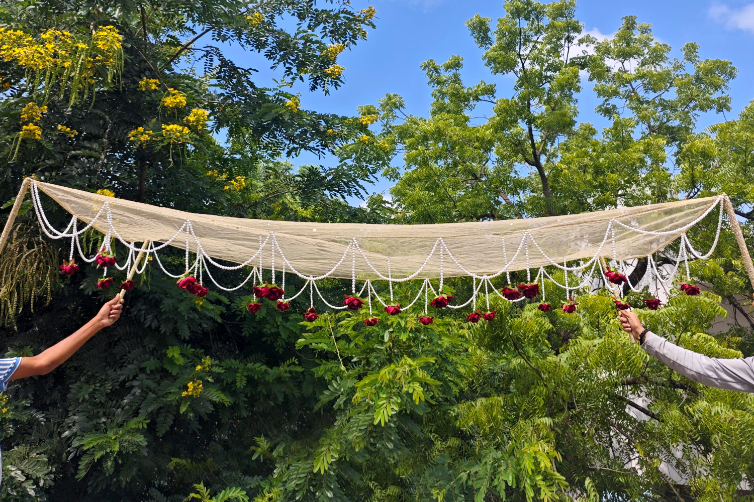 Kaevion Bridal Phulkari Chadar | Phoolon Wali Chaddar | Dulhan Entry Chunnis & Dupattas | Floral Bridal Canopy for Mata Pujan/ Mehendi/ Haldi/ Wedding