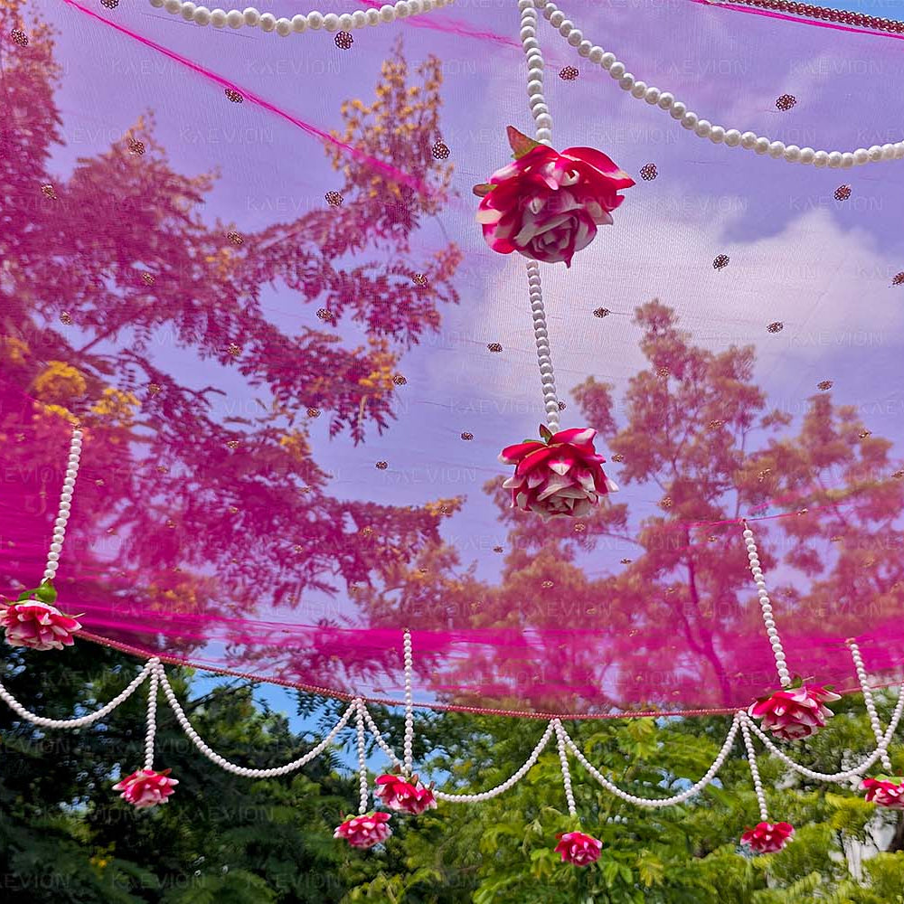 Kaevion Indian Bride Entry Canopy | Mandap Entry Chaddar | Flowers Chadar for Wedding Entry | Trending Decorations Garland Net Chadar