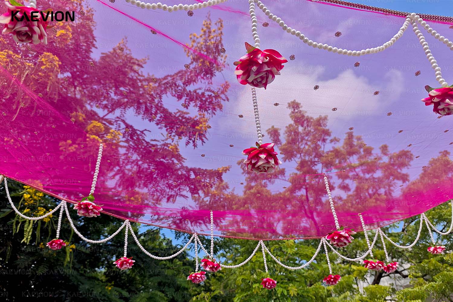 Kaevion Indian Bride Entry Canopy | Mandap Entry Chaddar | Flowers Chadar for Wedding Entry | Trending Decorations Garland Net Chadar