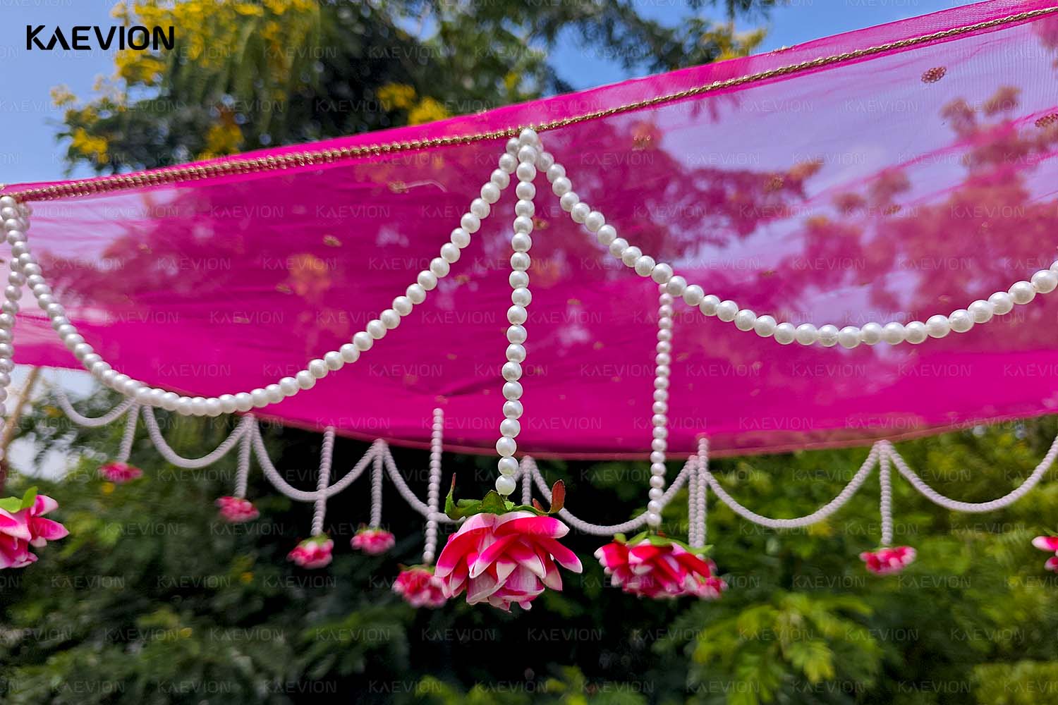 Kaevion Indian Bride Entry Canopy | Mandap Entry Chaddar | Flowers Chadar for Wedding Entry | Trending Decorations Garland Net Chadar